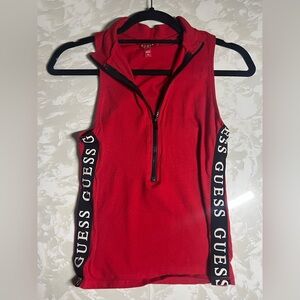 Guess Vibrant Red Sleeveless Zip Top